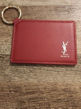 Yves Saint Laurent Red Leather Mirror with Gold Key Ring